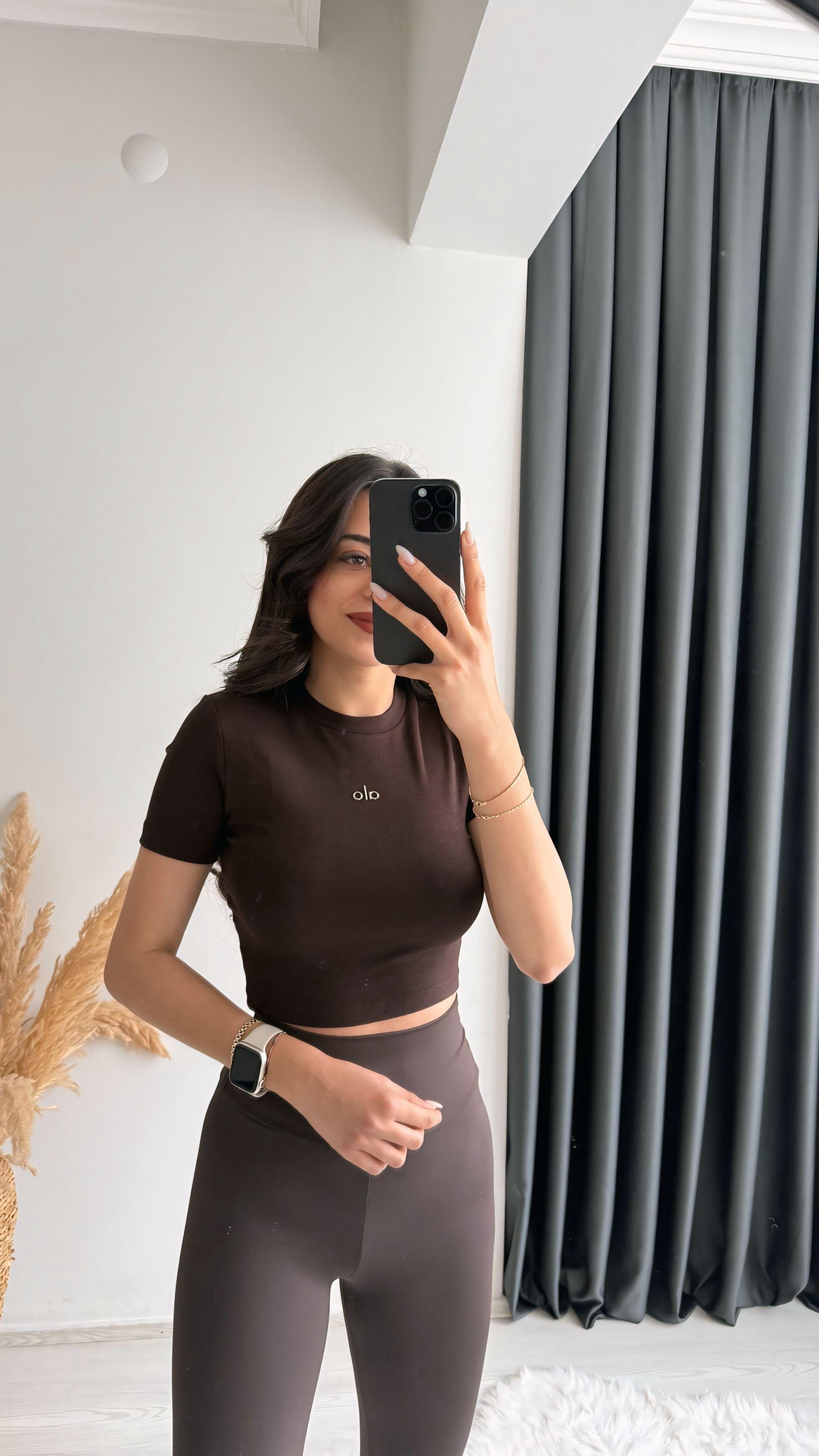 Alone Premium Doku Orj Marka Crop Bluz Kahve