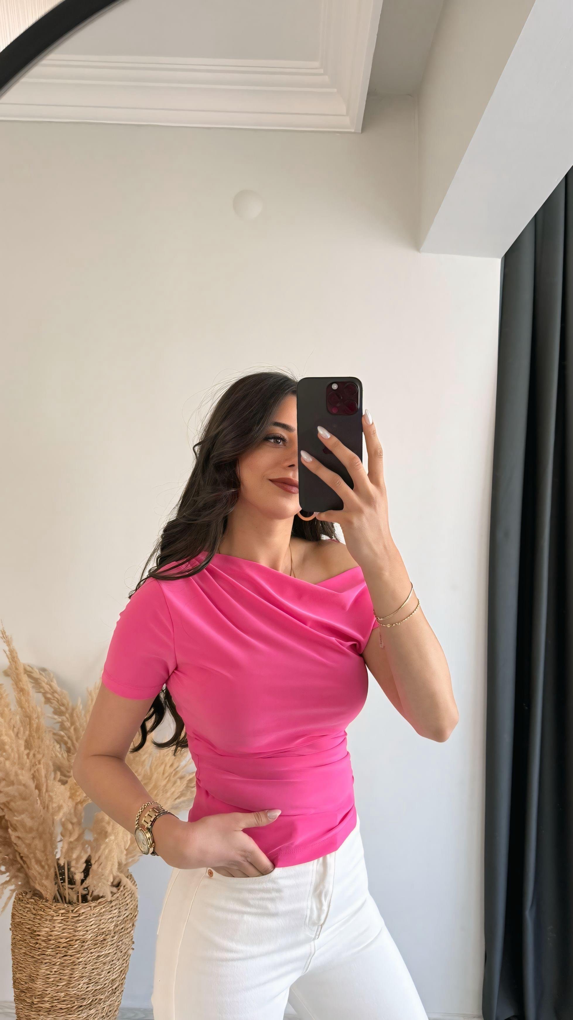 Desso Yanı Bügülü Bluz Sandy Kumaş Pembe