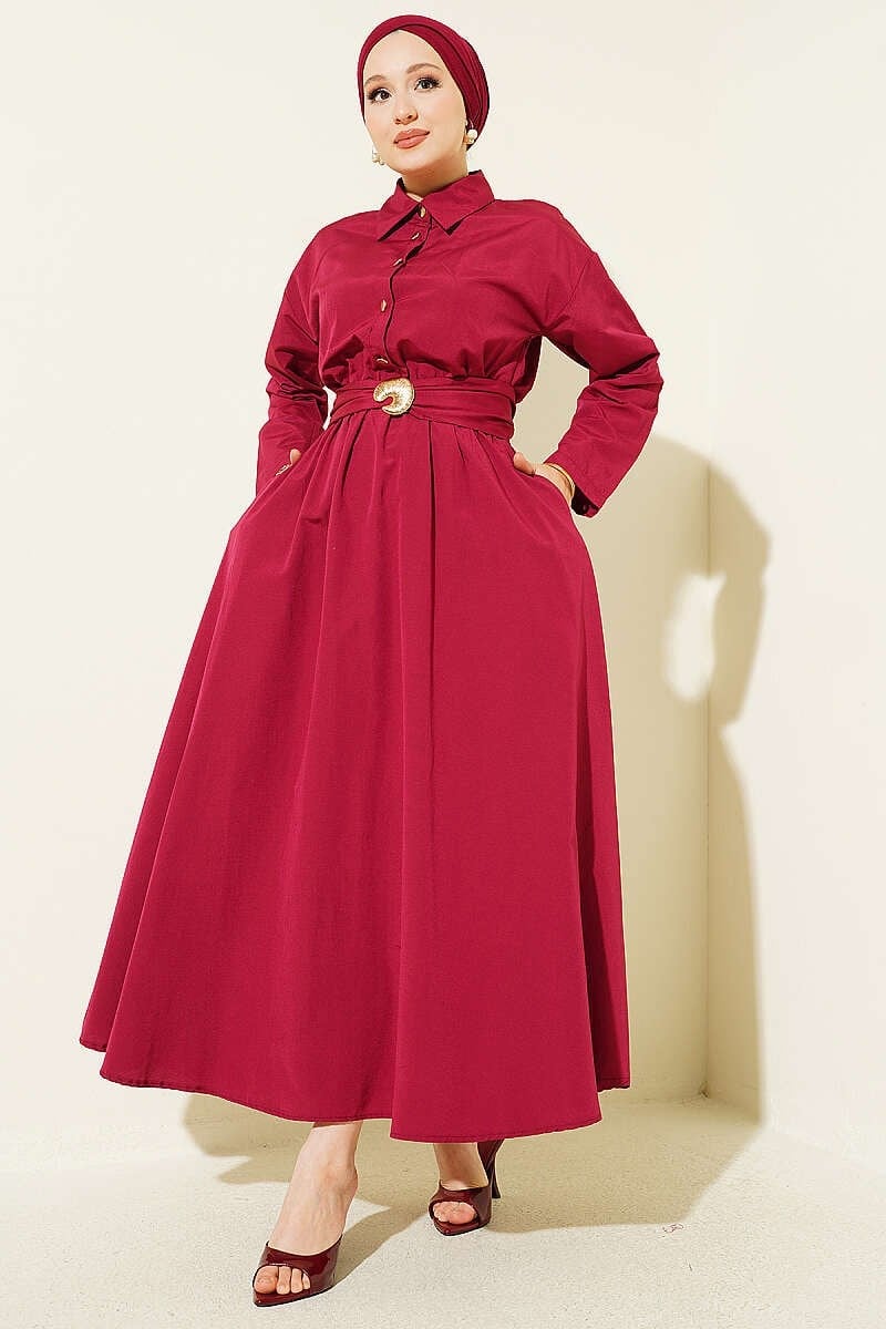 burgundy dress gold buttons with Elastic Waist and Half office events Color:Rust Bouquet Formal dress feature_Sequined Black Lace Trim Velvet