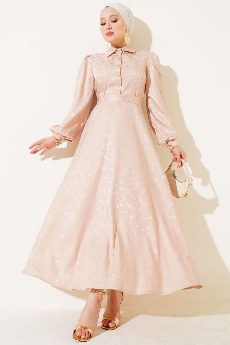 beige jacquard dress Rachel Allan RB6142 main image 1