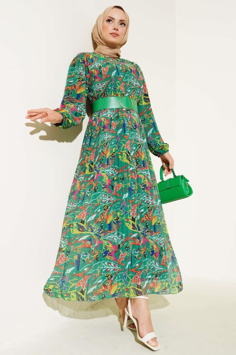 modest dresses islamic Batool Marina Blue Chiffon Long Maxi Dress | Modest Muslim 57cm/22.44 Length Satin Almond Green Modest Islamic