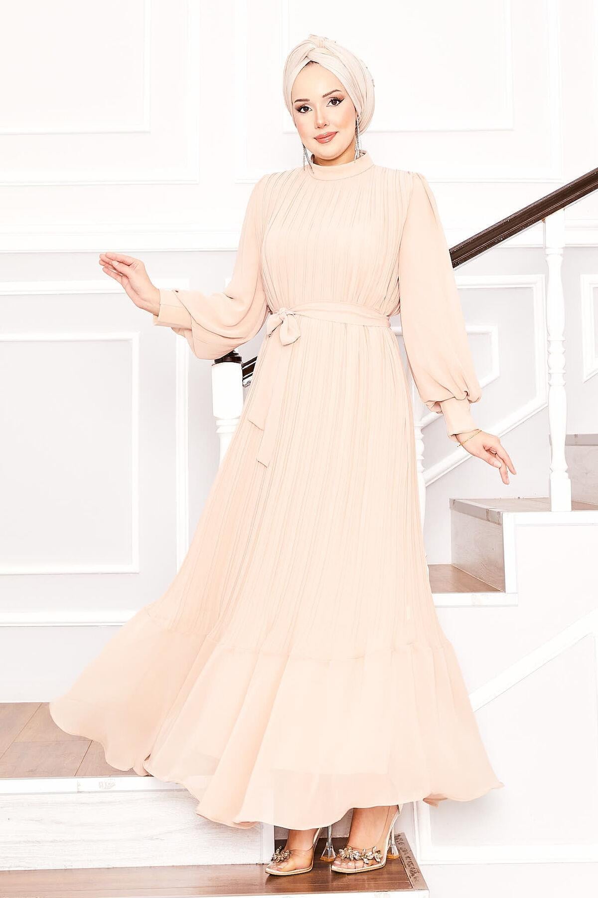 organza dress hijab Zehna Pink Organza Luxurious Dress With Bisser Beaded Details For Musl Bazar Al Haya