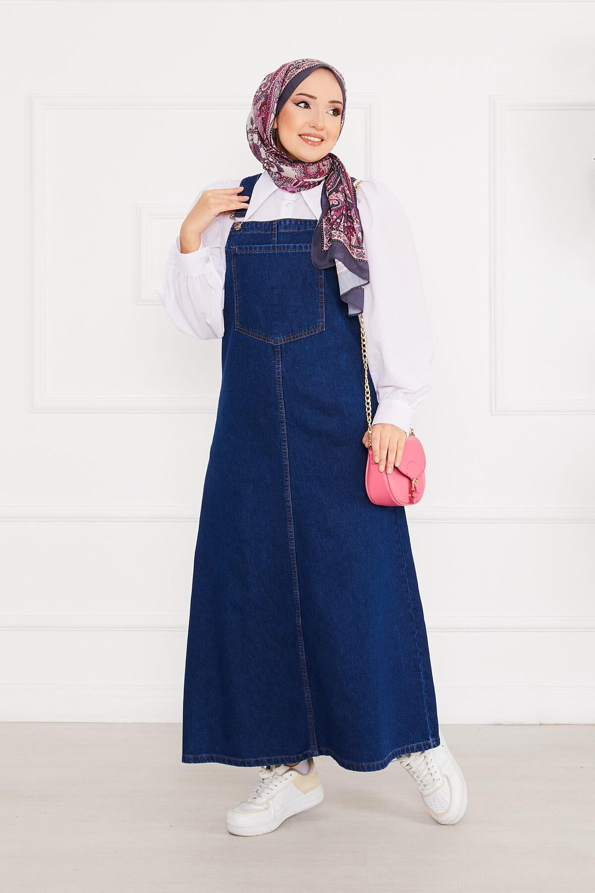 knee length dresses for ladies Grey Denim Overall Dress – The House of Gentry main image 0