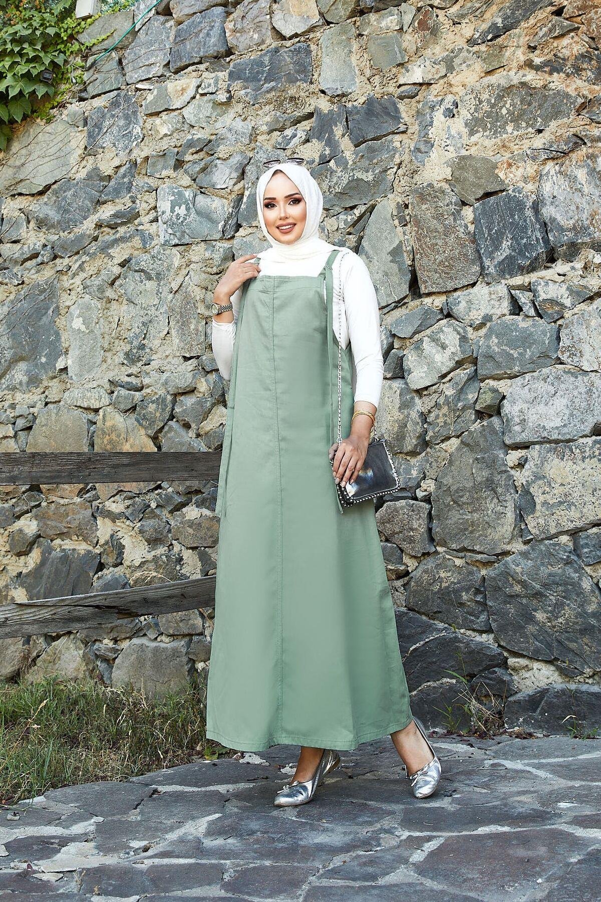 Side Pocket Detailed Hijab Plaid Dress Mint