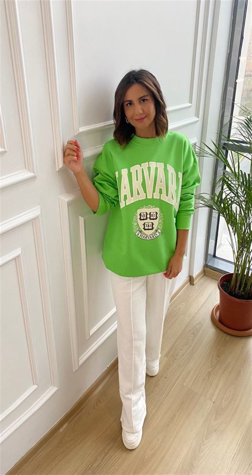 Yeşil Harvard Yazılı Sweatshirt - Kübra Özbey