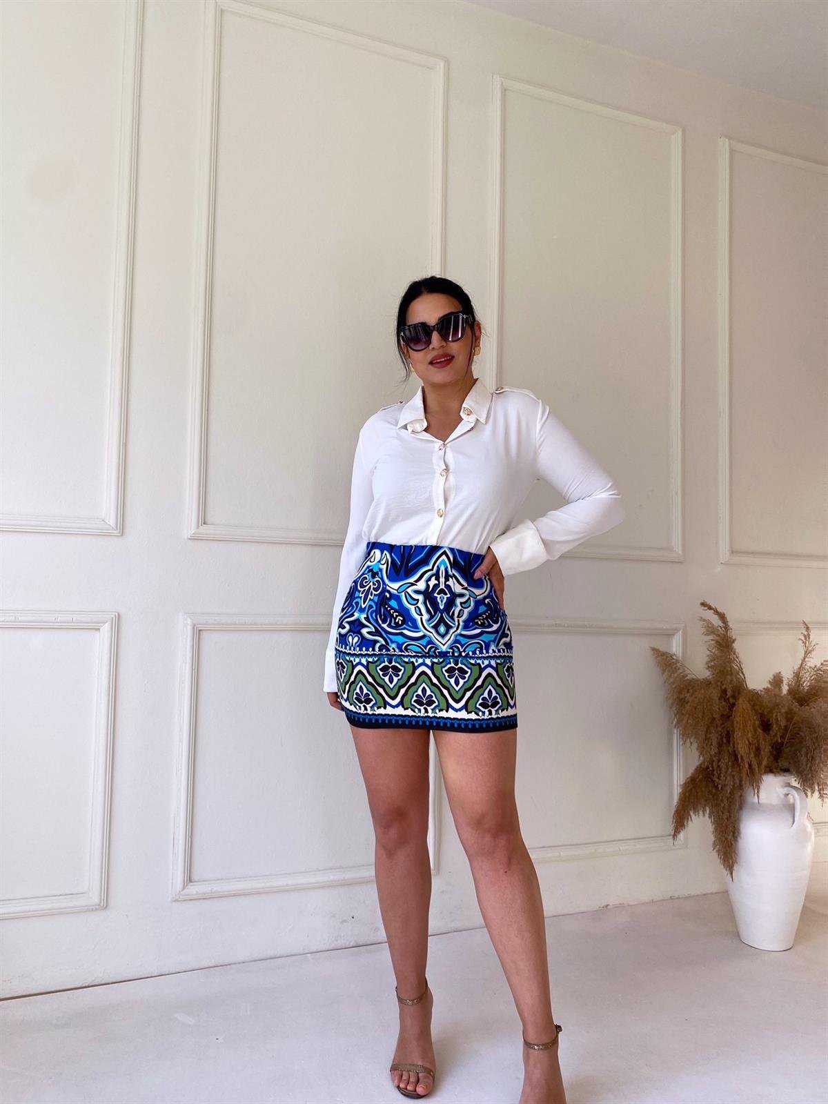 Saks Mavi İtalyan Etek Ucu İpek Tüllü Mini Salaş Elbise