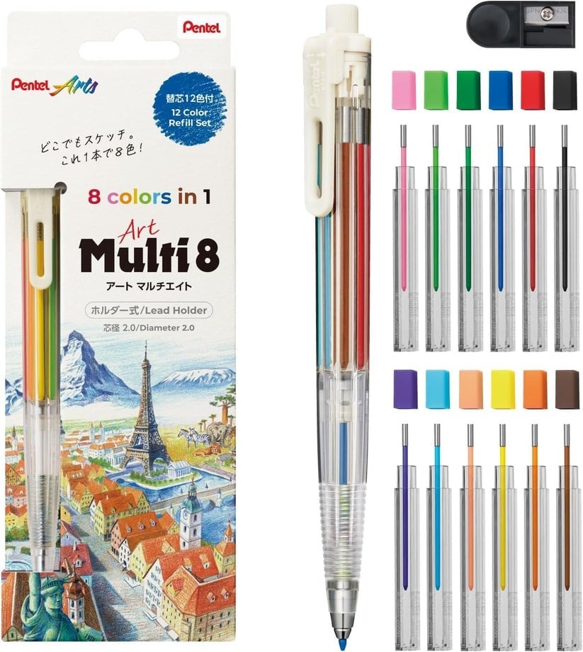 Pentel Arts Multi 8 Set 2.0 mm Renkli Kalem, Uç Yedekleri,Çizim