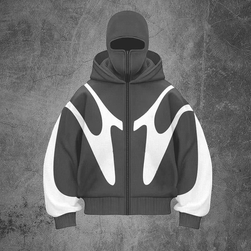 Gri Venom Unisex Kar Maskeli Kapüşonlu Oversize Hırka