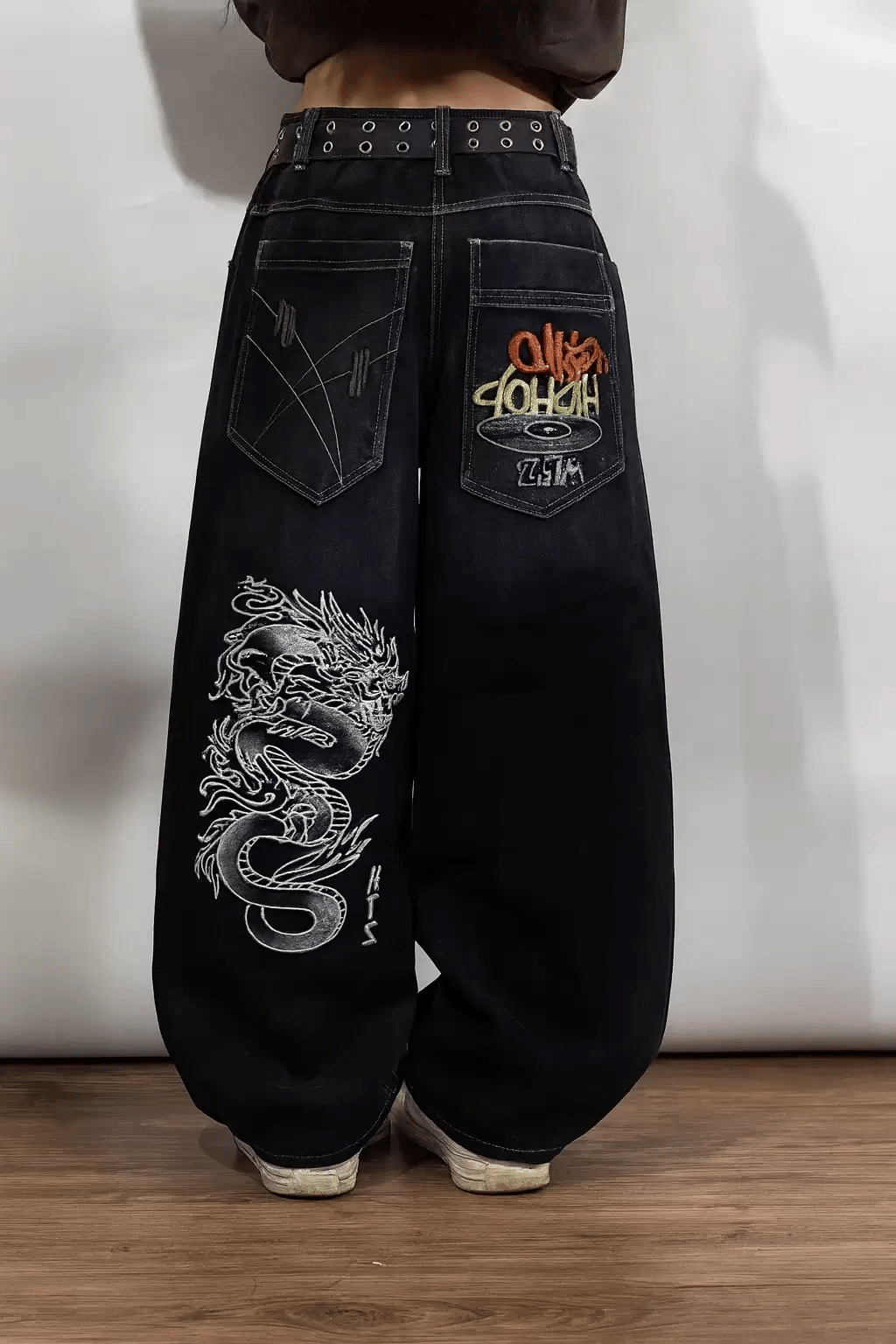 Lacivert Dragon Vintage Yıkamalı Baggy Y2K Pantolon