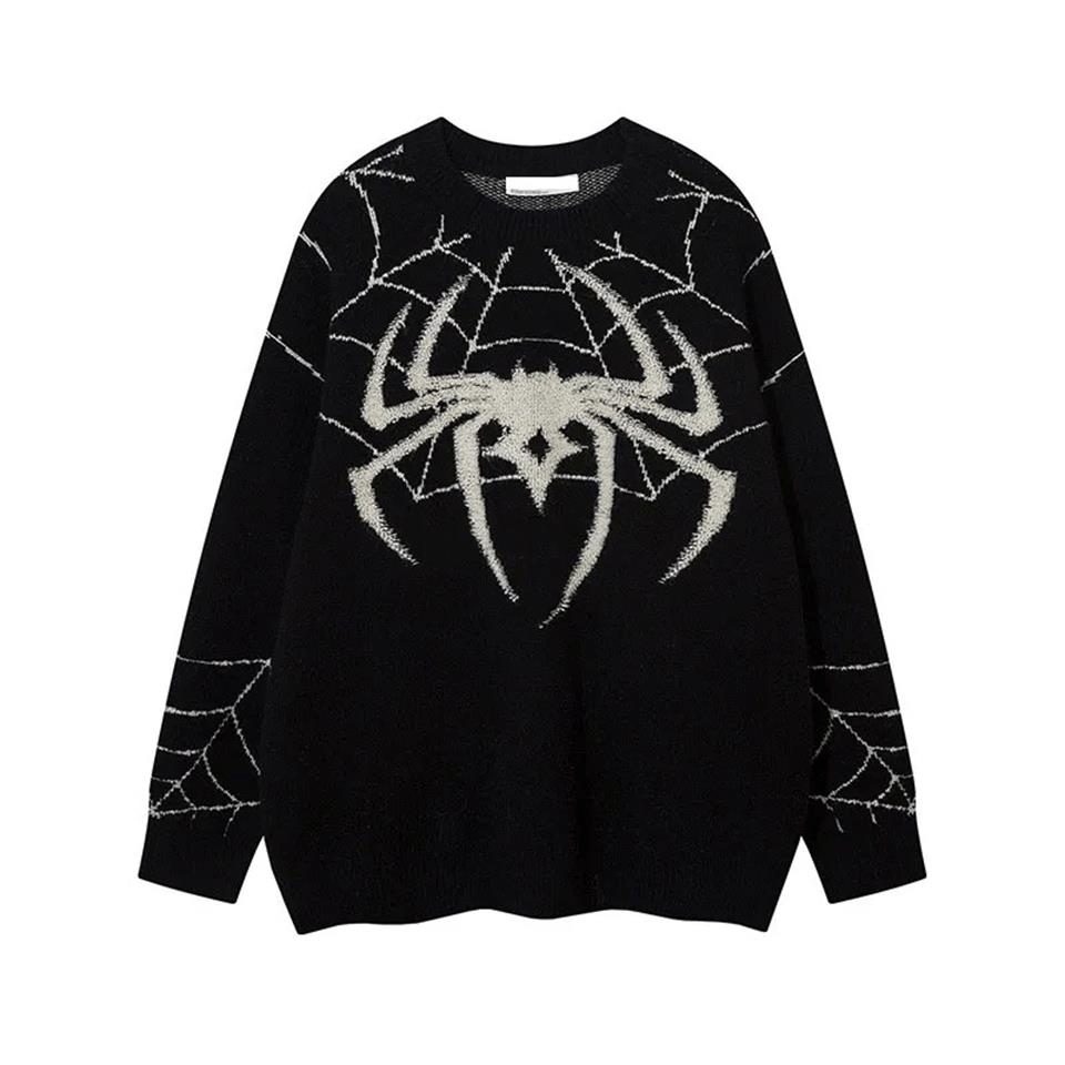 Y2K Streetwear Spider Web Oversize Unisex Siyah Kazak Gofeel