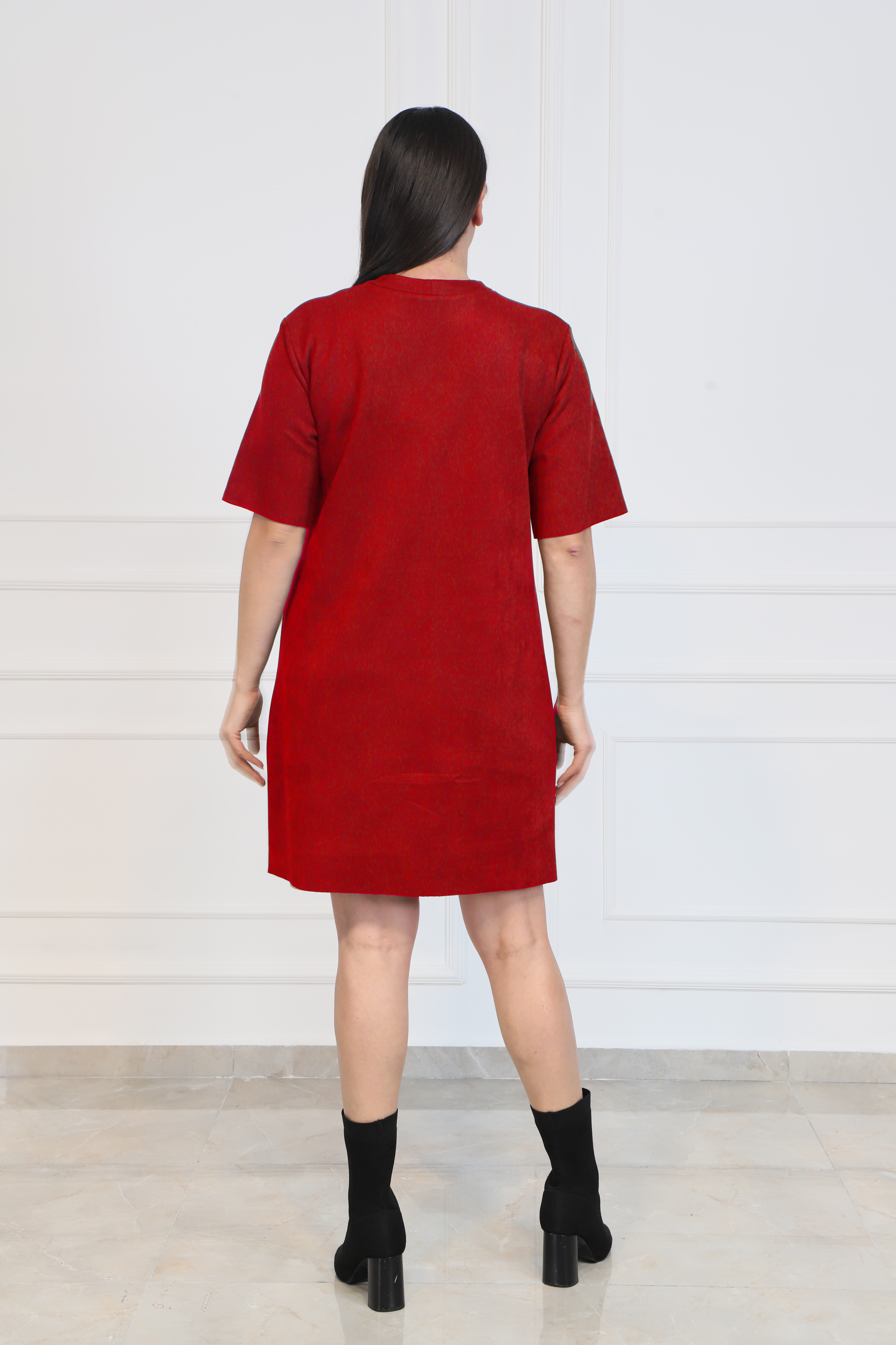 Büyük Beden Suet Likra Elbise Kırmızı | Kelyyxxl | Büyük Beden