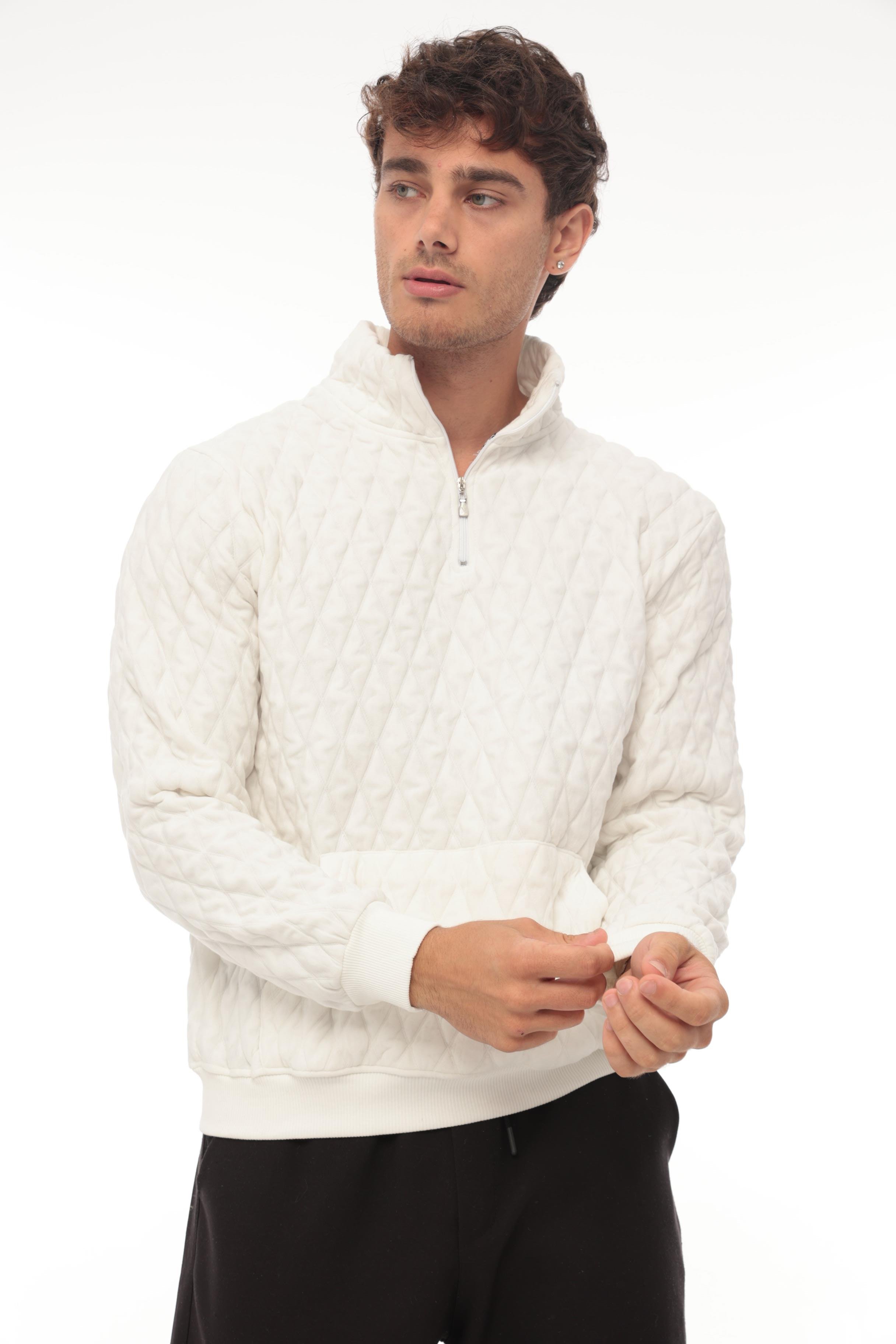 Miron Beyaz Kapitone Detaylı Yarım Fermuarlı Regular Fit Sweatshirt- 2326