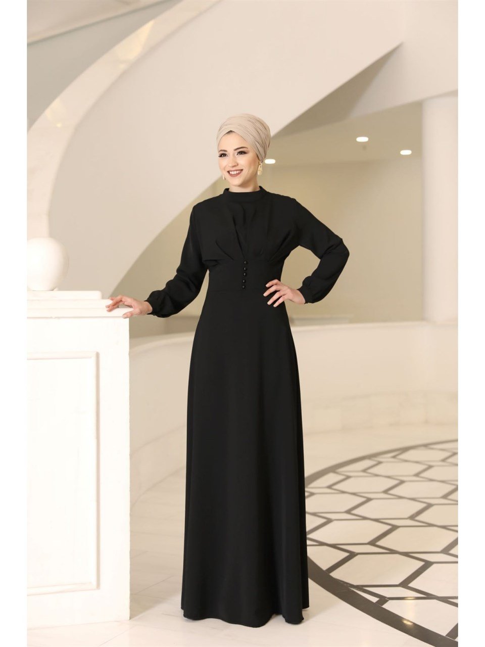 Ahsen Tesettür Elbise Siyah - Dresslife