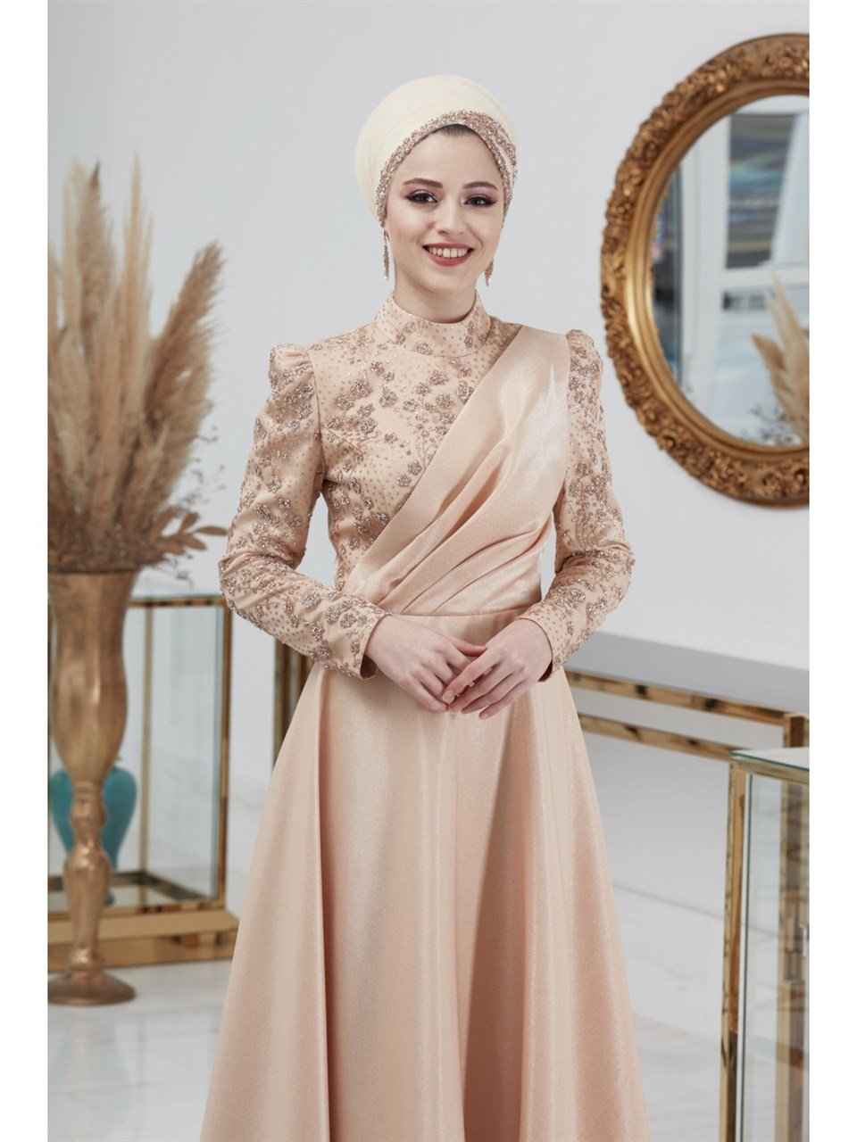 Nisa Tesettür Abiye Gold - Dresslife