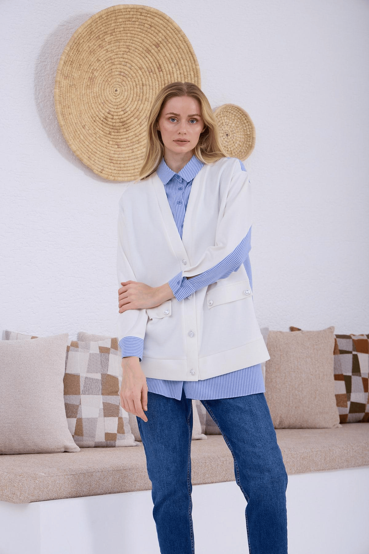 MOODBASIC HIRKA GÖRÜNÜMLÜ DÜĞMELİ TUNİK - MAVİ
