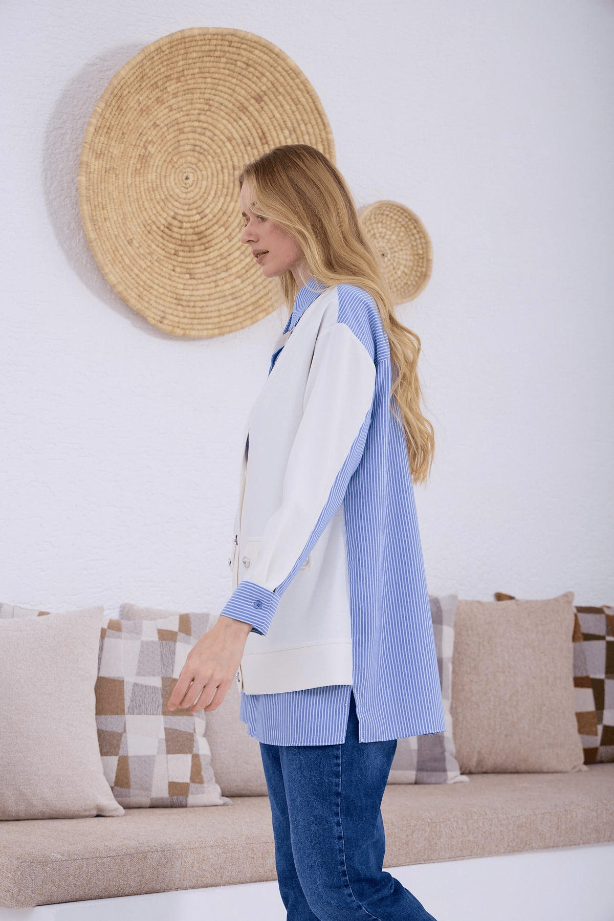 MOODBASIC HIRKA GÖRÜNÜMLÜ DÜĞMELİ TUNİK - MAVİ