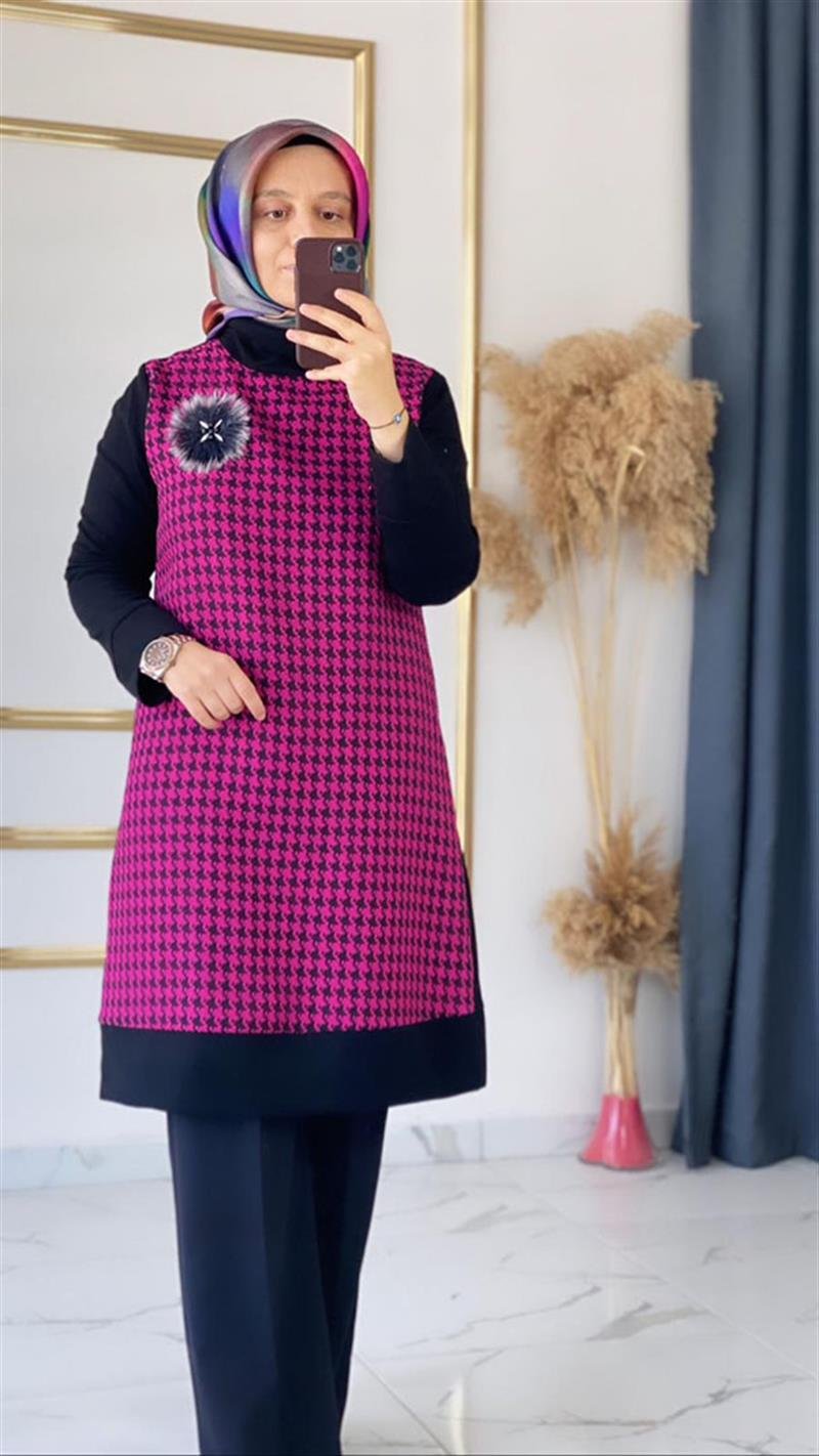 Haya Kazayağı Broşlu Pembe Tunik FRYA1223