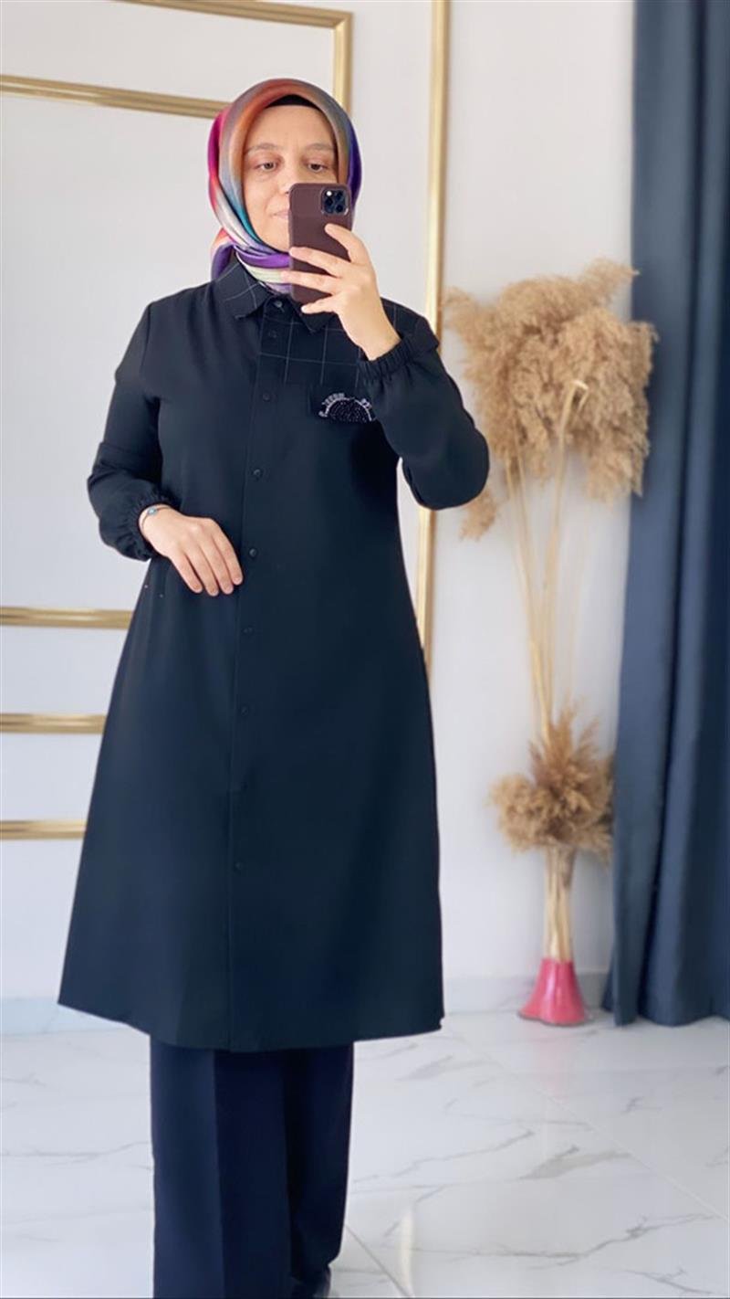Wonna Ekose Detaylı Siyah Tunik FRY