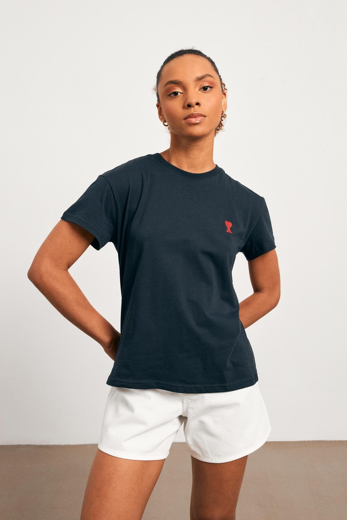Bisiklet Yaka Nak l Lacivert Kad n T shirt
