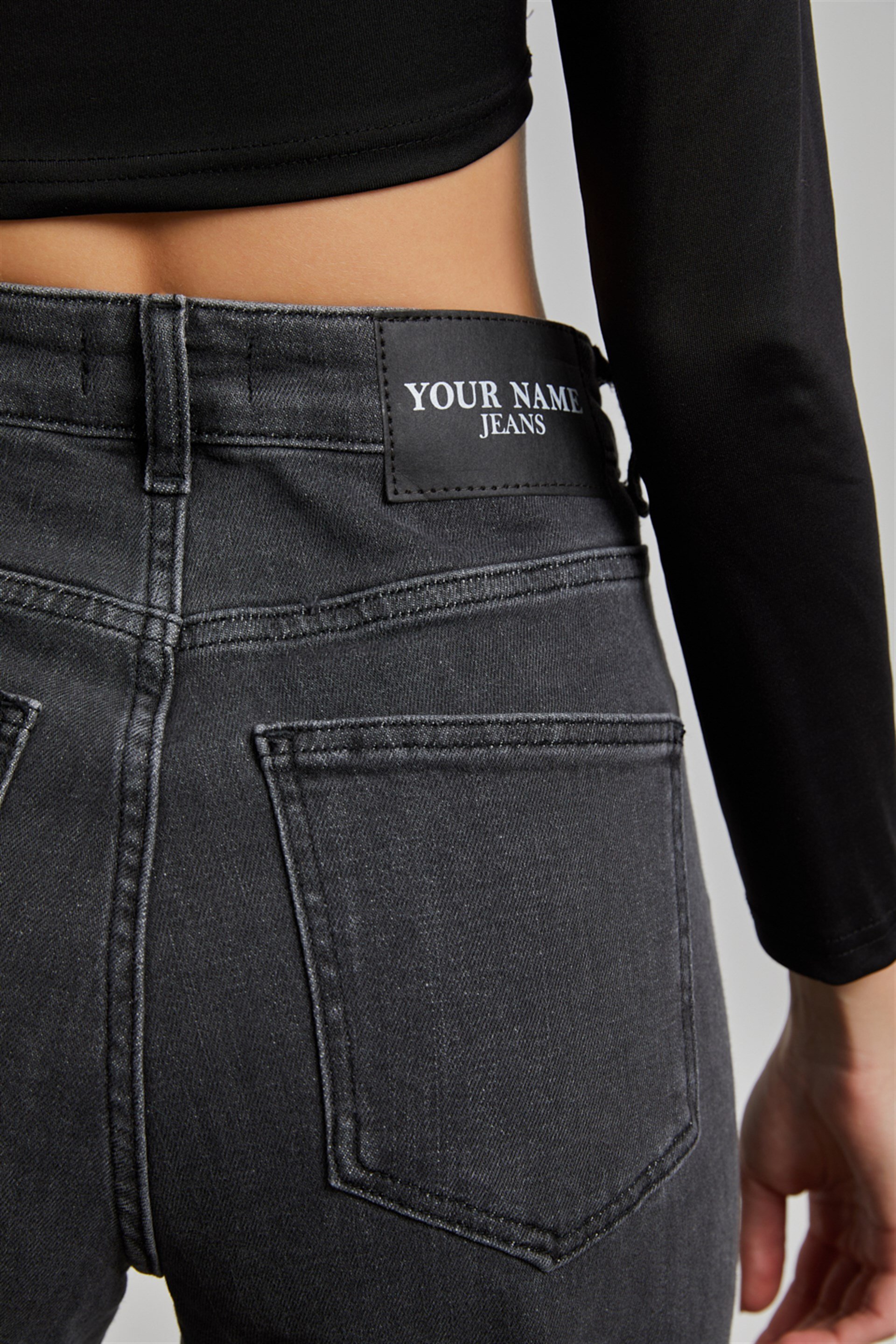 Kadın Füme Yüksek Bel Pis Paça Yırtıklı Loose Straight Jean