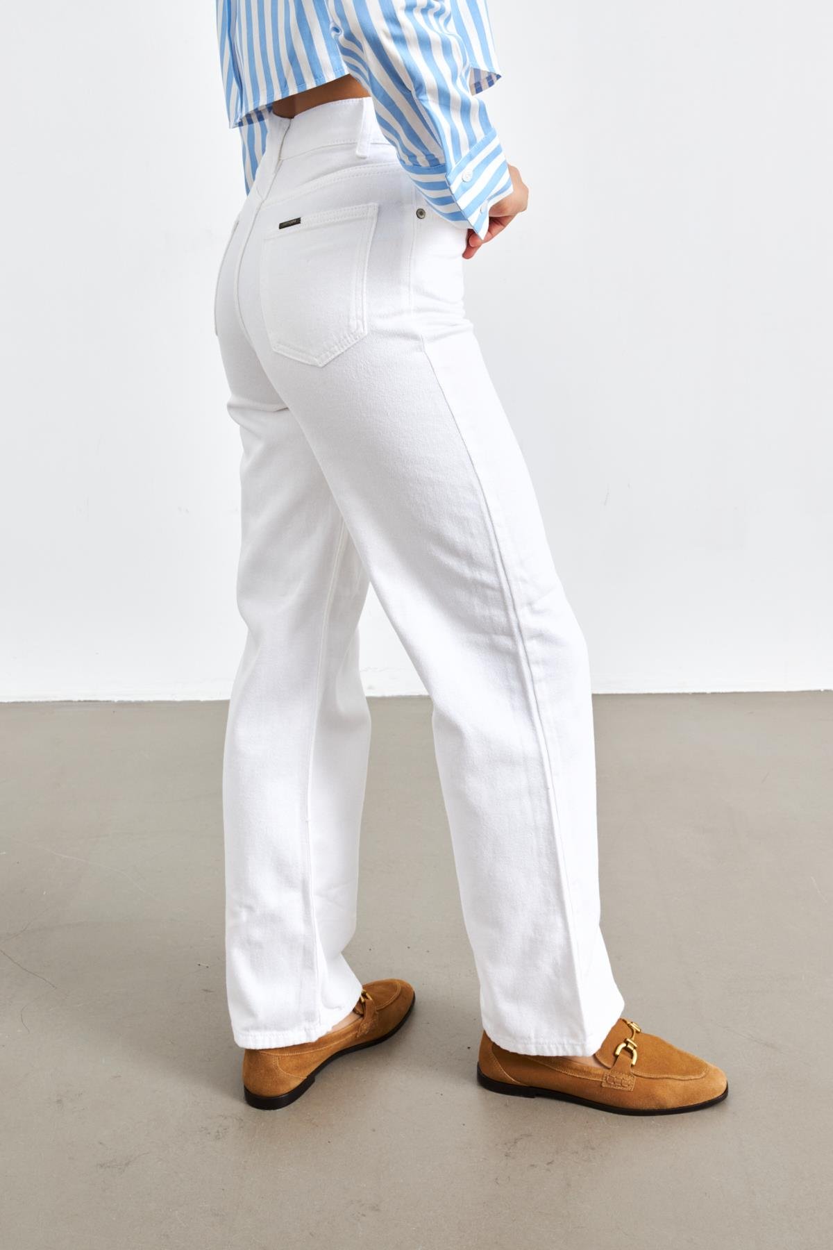 Yüksek Bel Wide Leg Beyaz Kadın Jean