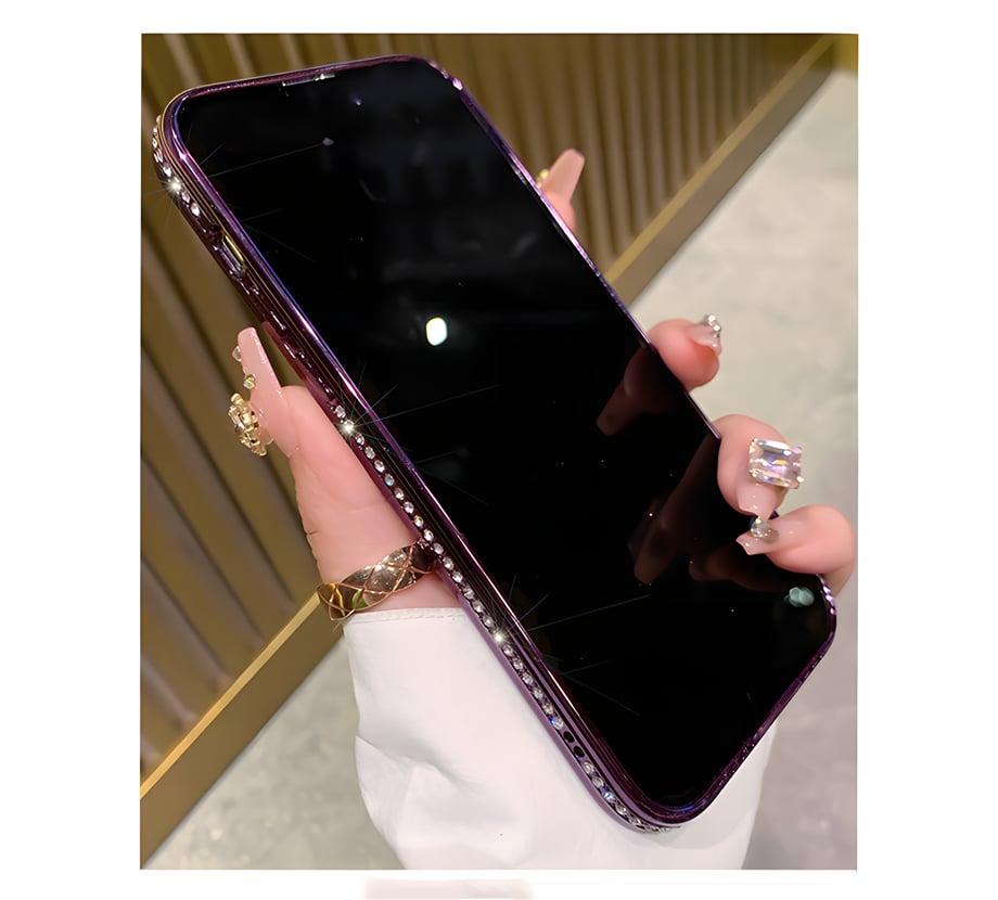 Kamera Korumalı Full Taşlı Magsafe Telefon Kılıfı Pembe Renkli