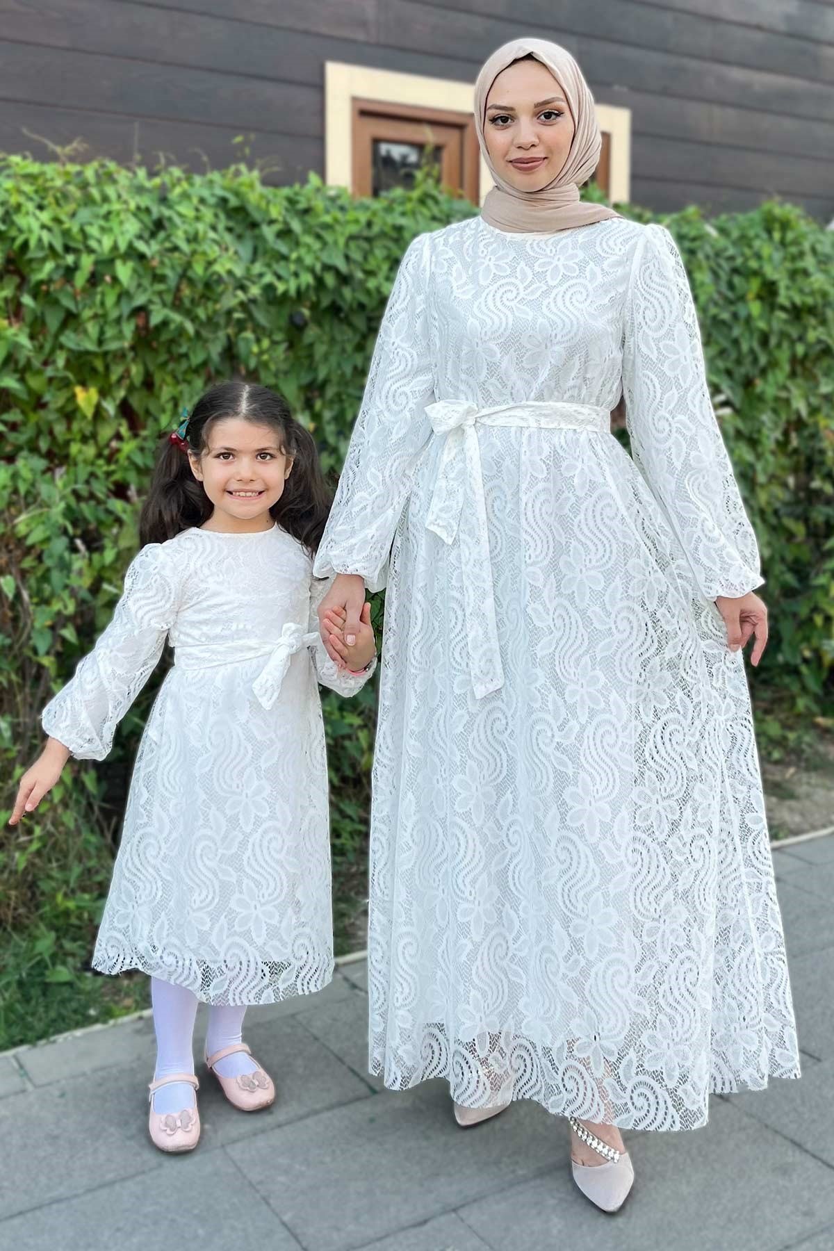 Dantelli Anne Elbise Beyaz 13303 - Modamihram
