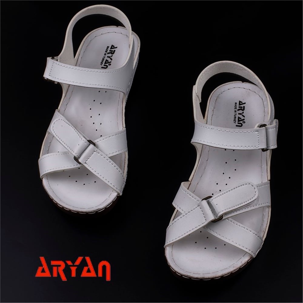 Aryan Beyaz Kadın Çift Cırtlı Sandalet