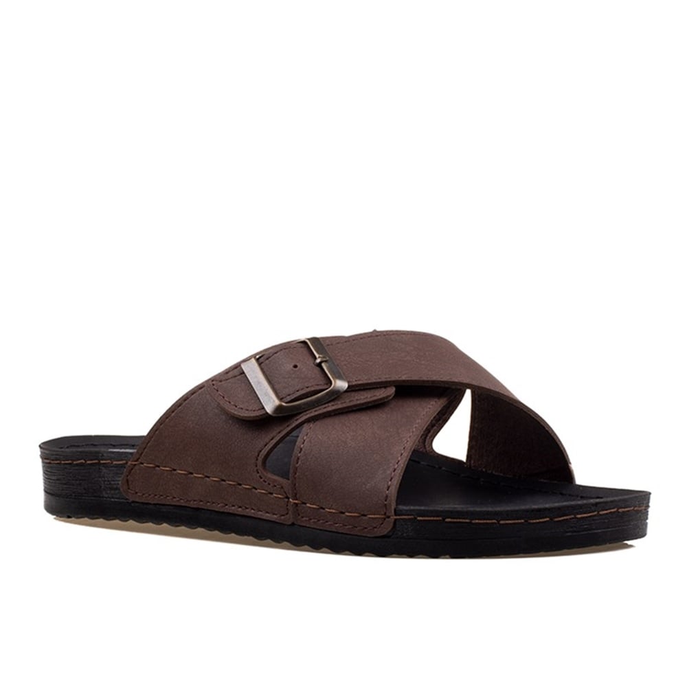 Aryan Kahverengi Erkek Çapraz Kemerli Terlik