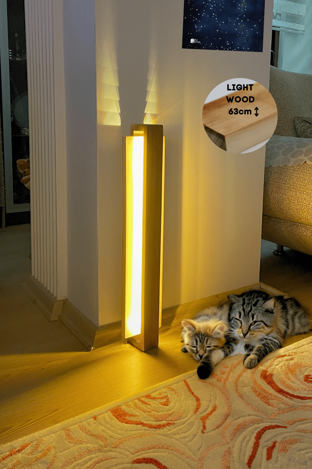 Ahşap aplik lamba 63cm LightWood Dekoratif ışık yansıtma Çok Amaçlı Zemin  veya Duvar için Gdansk Serisi