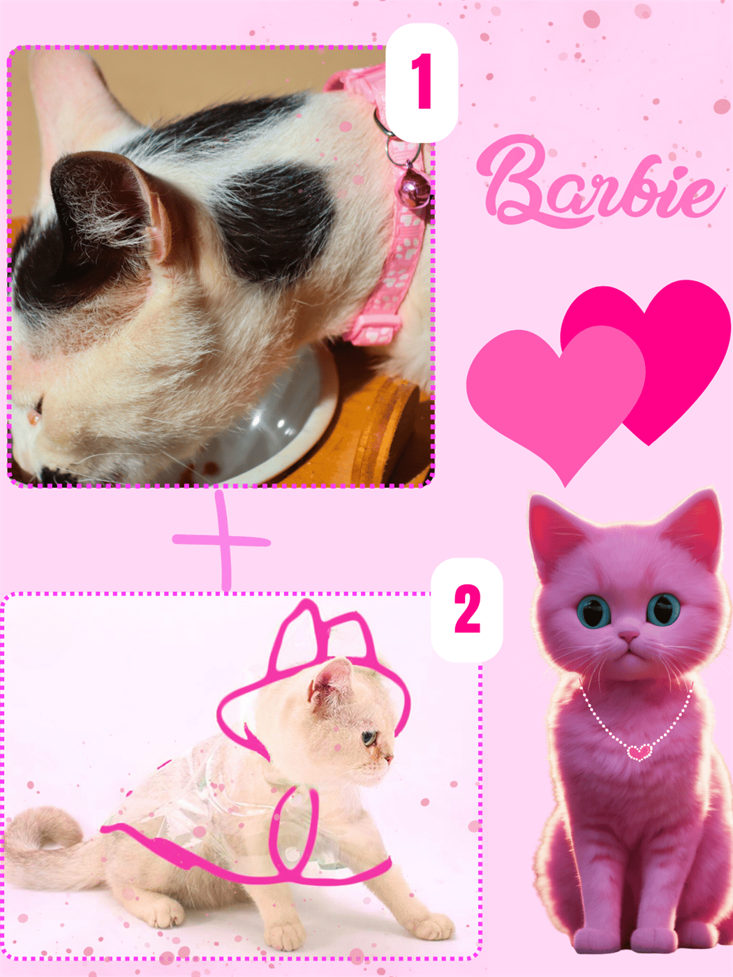 Kedi kıyafeti, kedi yağmurluk,Kedi elbisesi M kedi tasması, kedi künyesi,2  li set Barbie serisi