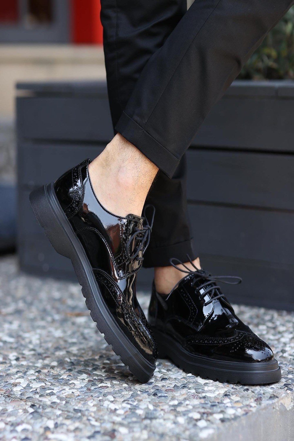 Serhat Özköroğlu - Siyah Rugan Deri Bağcıklı Klasik Erkek Ayakkabı