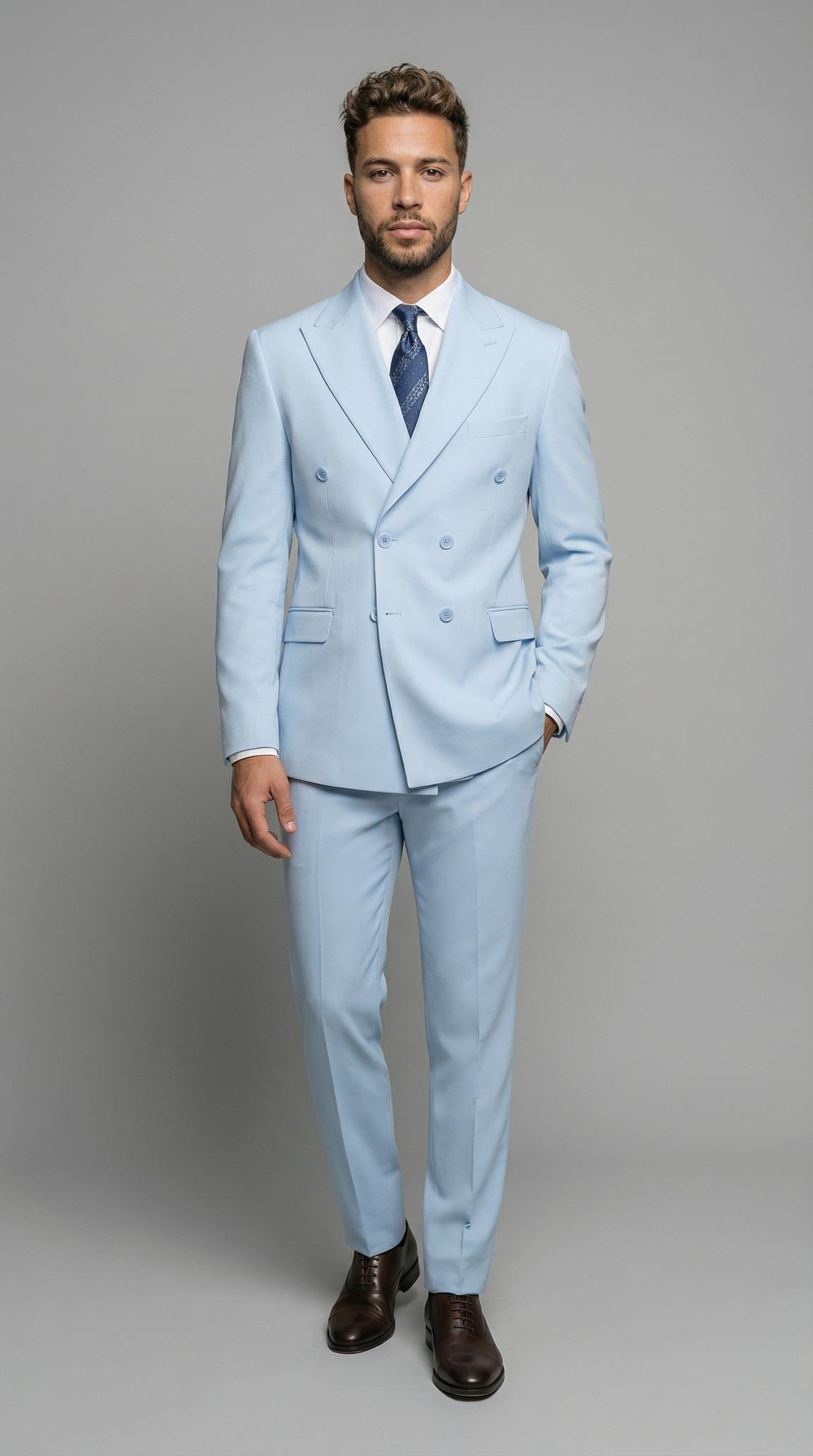 Takım Elbise SlimFit Buz Mavi Kruvaze Premium SD42367