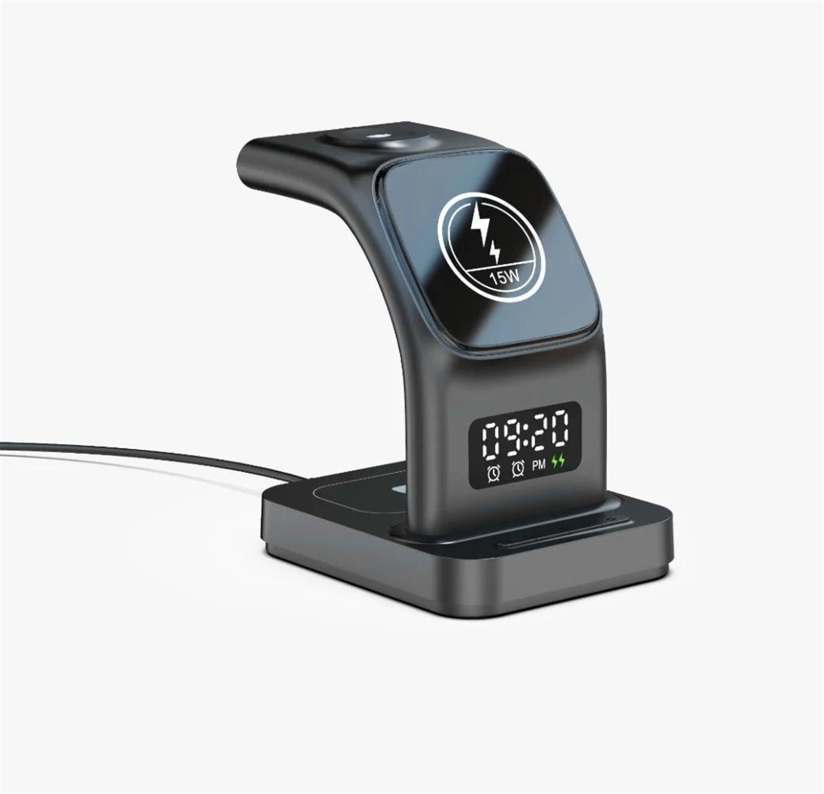 LivX 15W 3 IN 1 Kablosuz Şarj Standı Dijital Saat Göstergesi Kulaklık ,  Telefon , Akıllı Saat Şarj