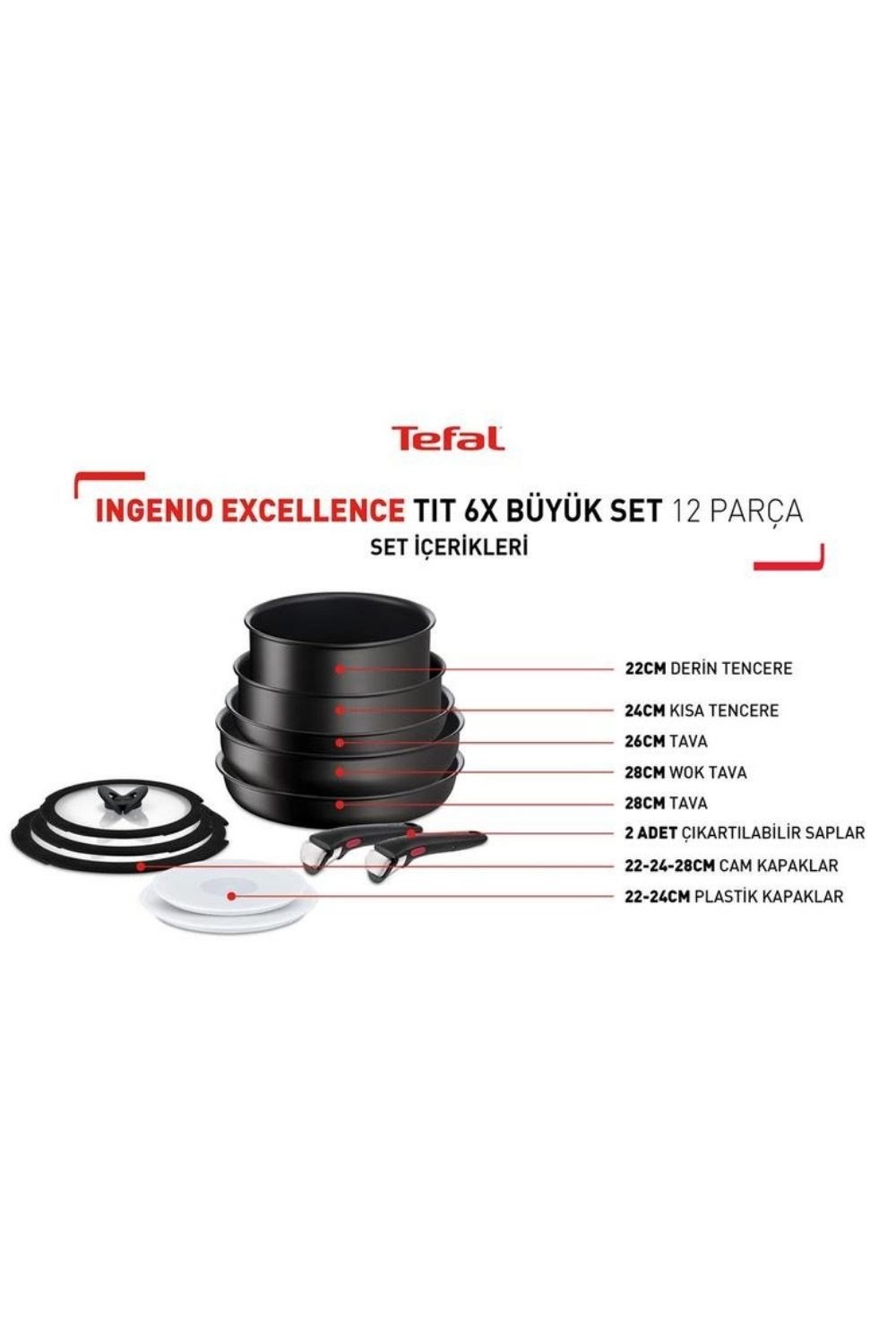 Tefal Titanyum 6X Ingenio Excellence Büyük Set 12 Parça (Teşhir & Outlet)