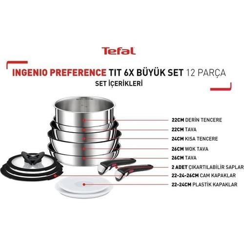 Tefal Titanyum 6X Ingenio Preference Büyük Set 12 Parça (Teşhir & Outlet)