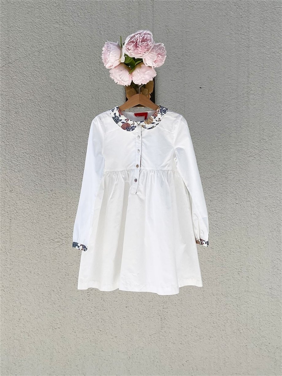 Kız Çocuk Koton Mini Elbise Beyaz Renk 8 Yaş Beden