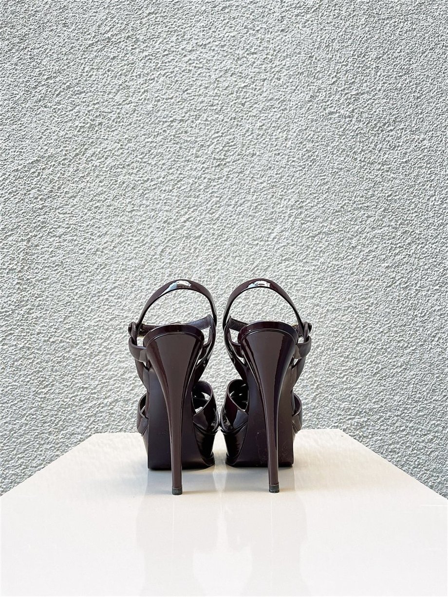 Yves Saint Laurent Tribute Burgundy Leather Sandals Topuklu Ayakkabı Bordo  Renk 35.5 Beden