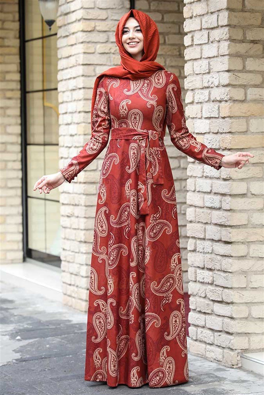 Pınar Şems Kışlık Etnik Elbise Kiremit