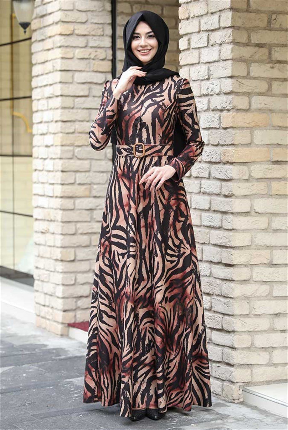 Pınar Şems Kışlık Zebra Elbise Kiremit