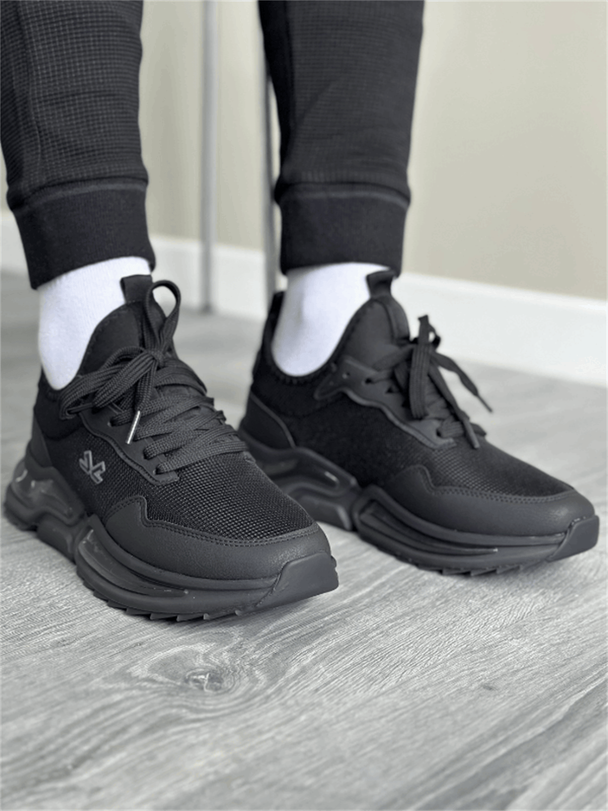 Escetic Erkek Spor Jel Taban Nefes Alabilen Anorak Gövde Siyah Sneaker Spor  Ayakkabı