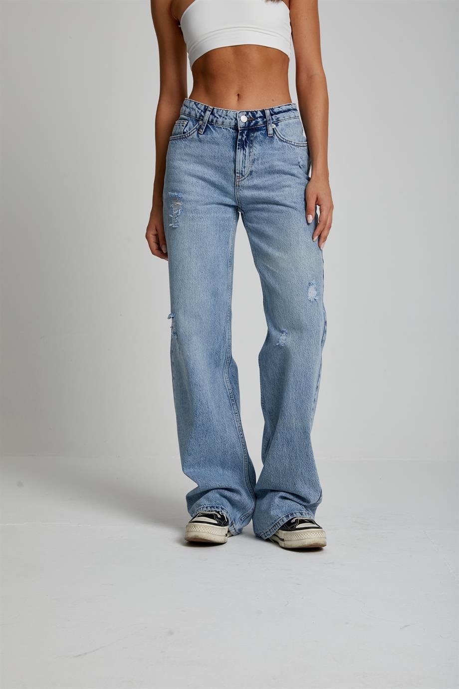 Vintage Yırtık Detaylı Jean