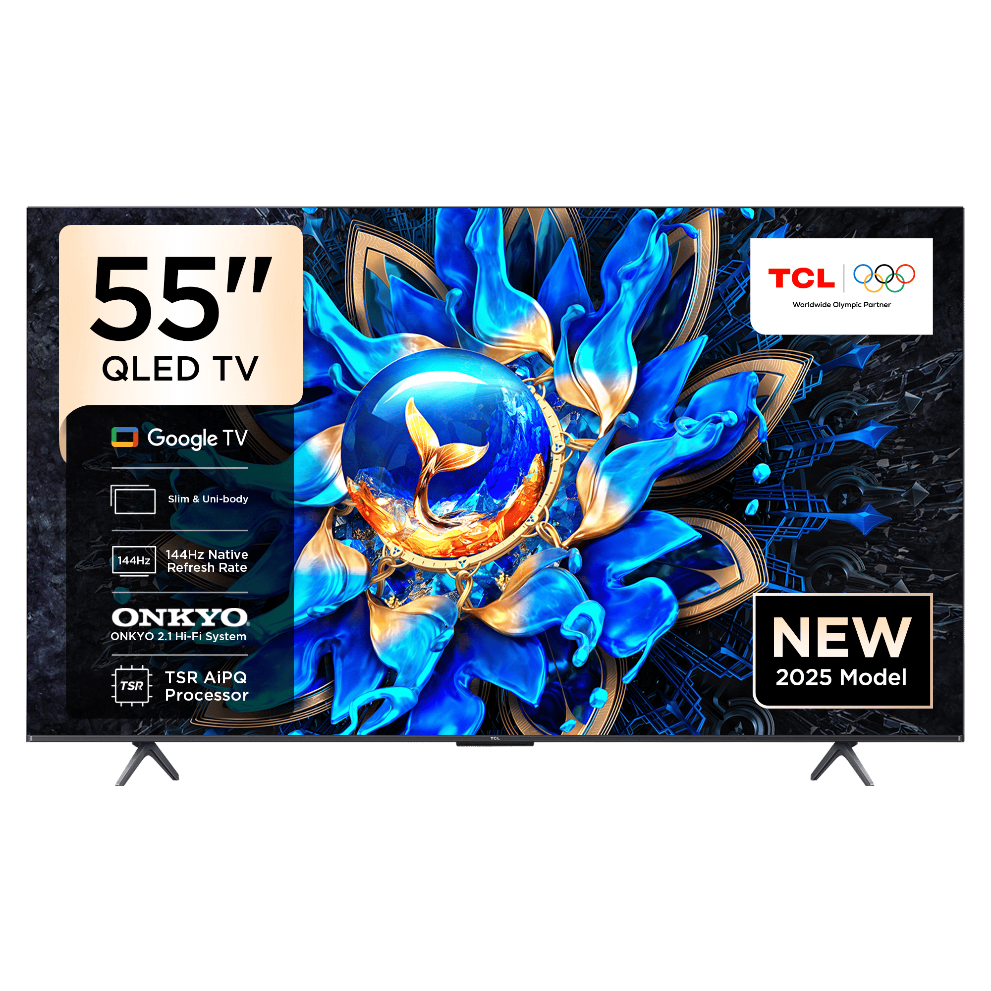 TCL 55T8C 55” QLED 4K Google TV – 144Hz, Dolby Vision IQ, HDR10+