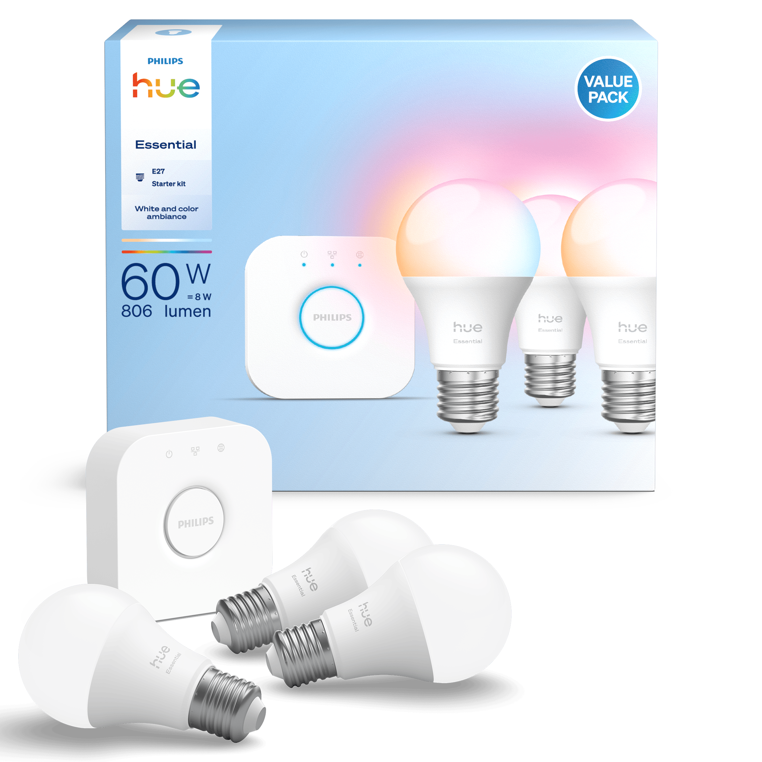 Philips Hue Essential 3'lü E27 Ampul Başlangıç Seti 806 Lumen