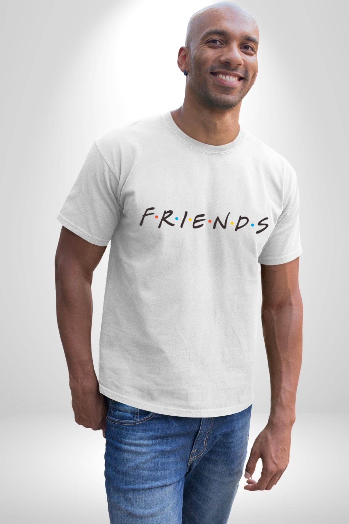 Friends Kad n Erkek Unisex Beyaz Organik Bask l T Shirt