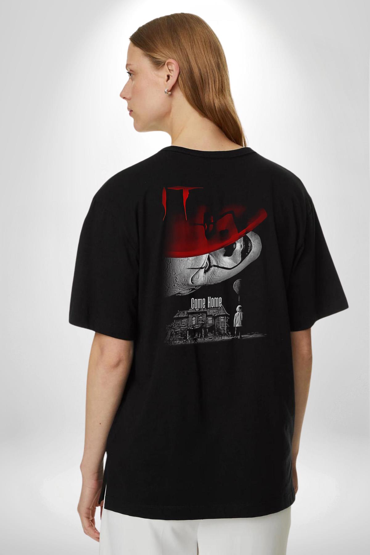 O (Film) Korku Film Pamuklu Kadın Erkek Oversize Sırt Dijital Baskılı Siyah  T-shirt