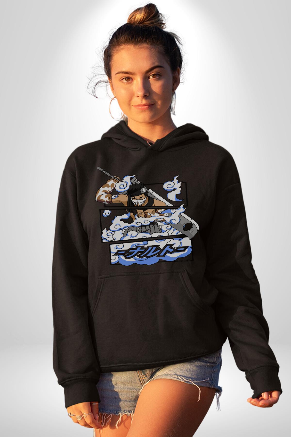Zabuza Momochi Naruto AnimeKad n Erkek Siyah Kapu onlu Sweatshirt Hoodie