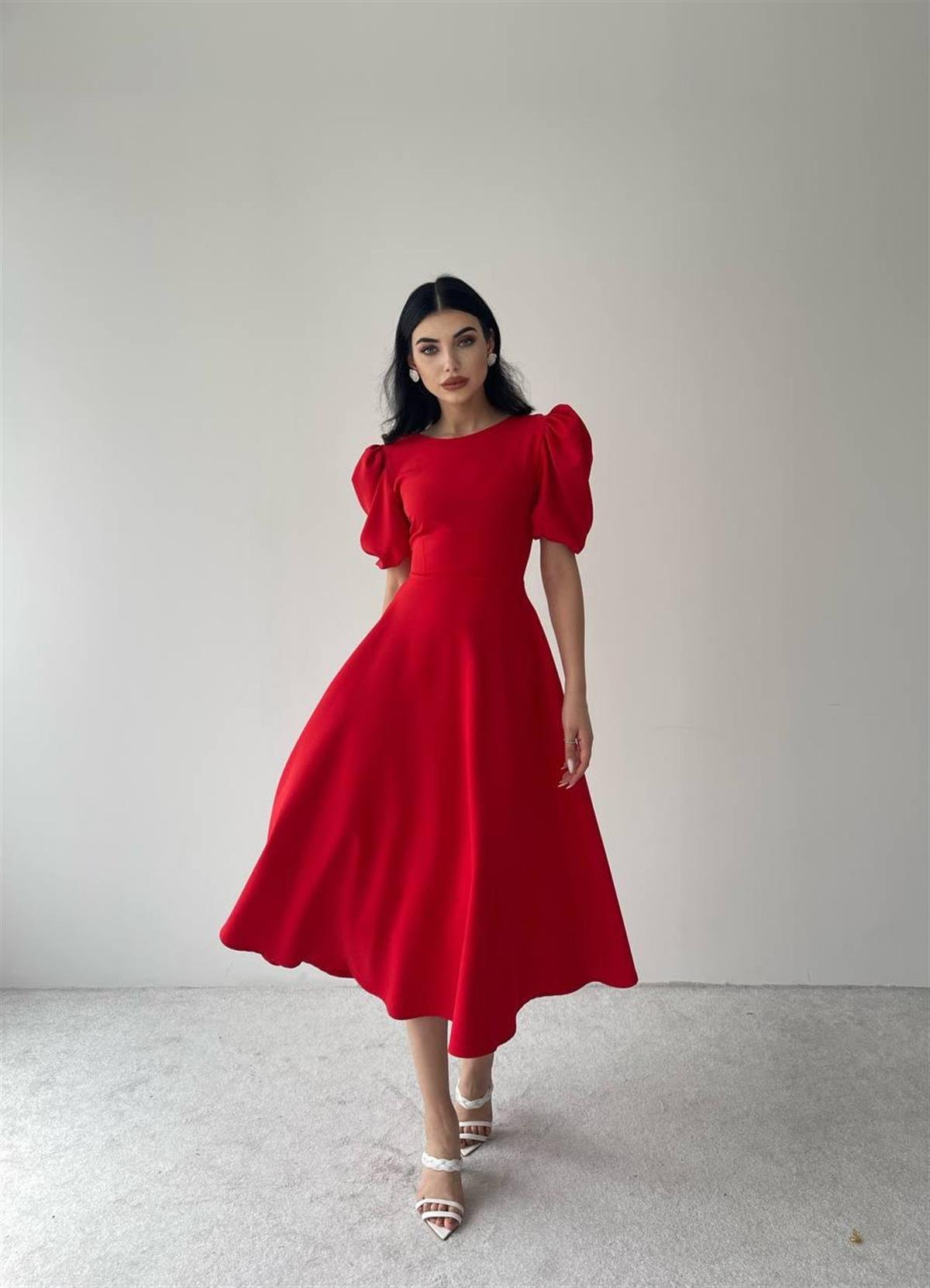Viki Midi Boy Kloş Elbise- 4414 - Kırmızı