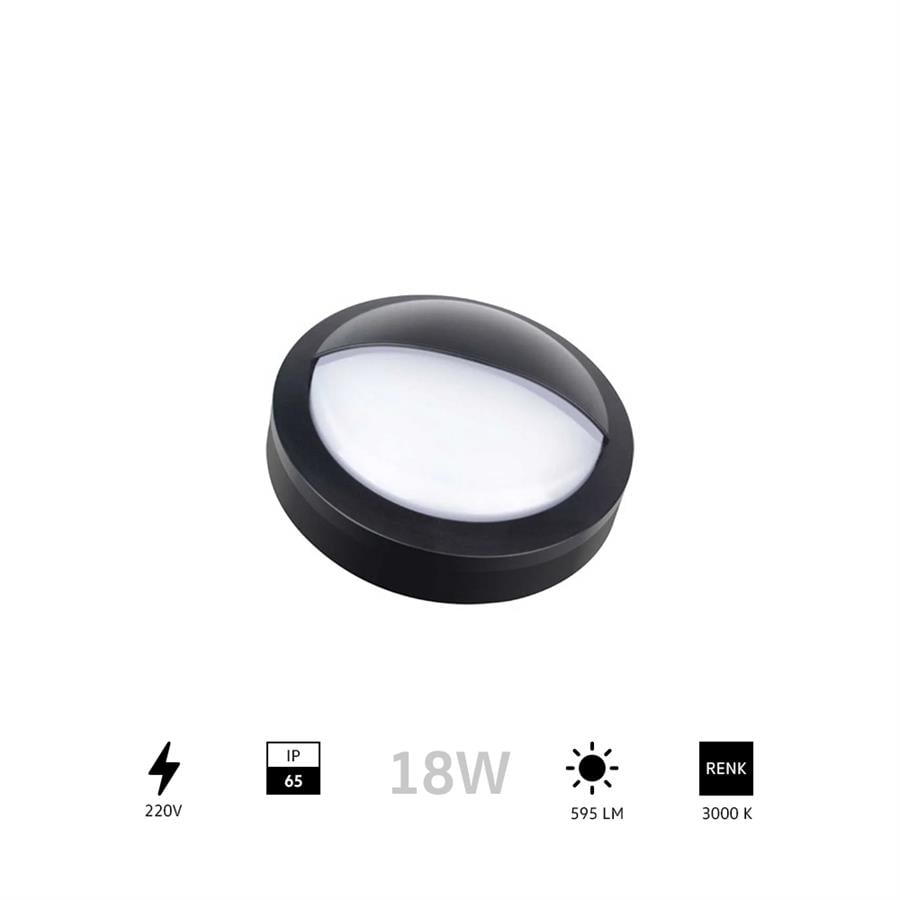 ACK 18W LED Tavan Duvar Armatürü - 3000K Sarı Işık - Siyah Gövde -  AT10-21801 - Bist elektrik