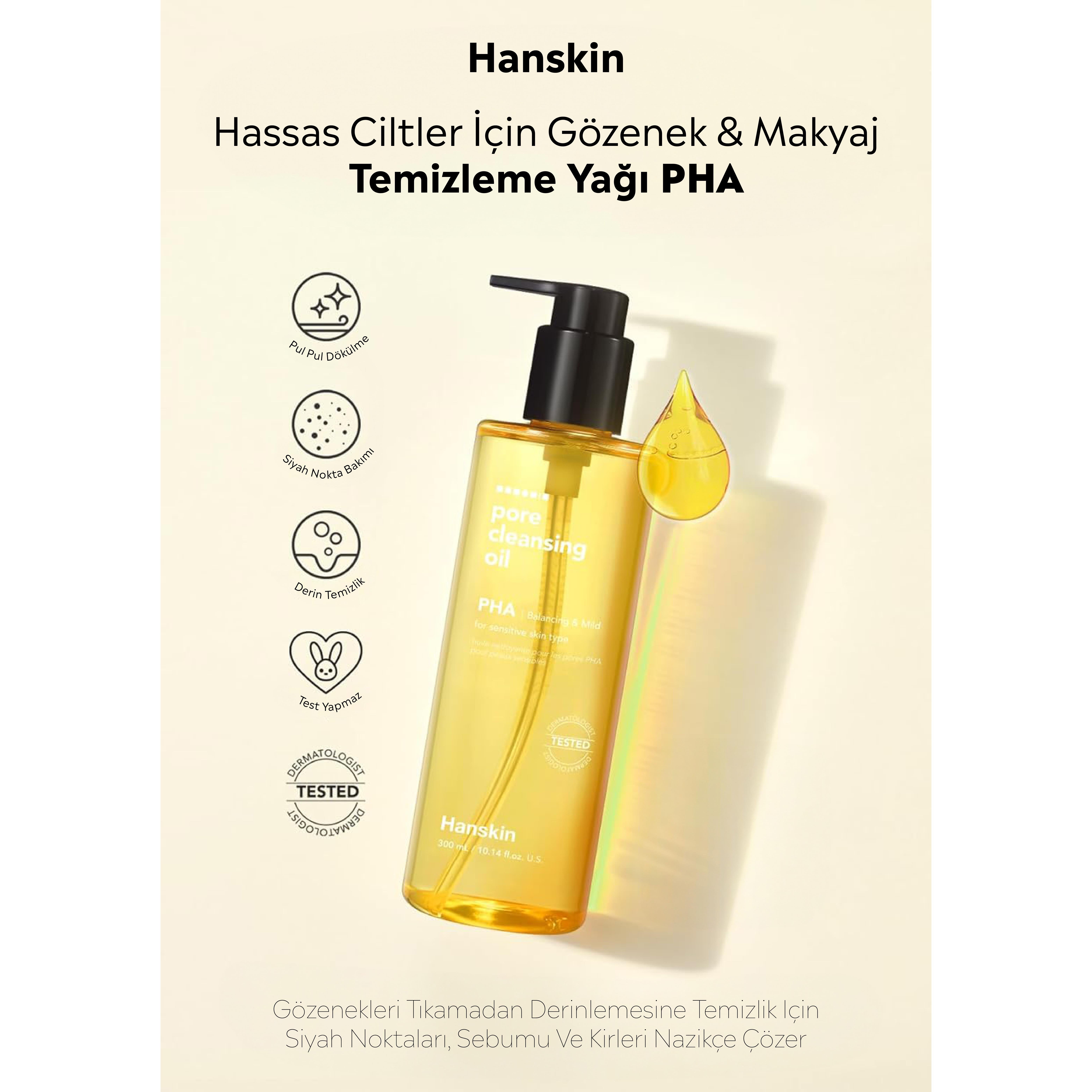 【なつ】Cleansing Oil & Powder Wash Hanskin Pore Cleansing Oil PHA - Hassas Ve Kuru Ciltler için